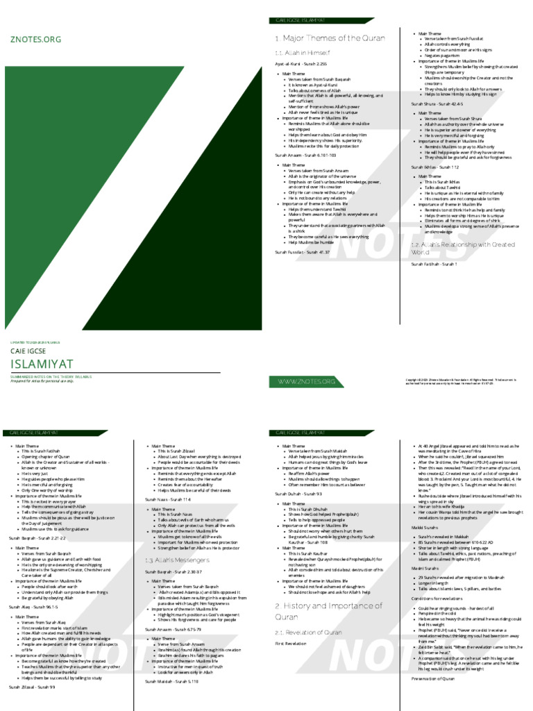 IGCSE Islamiat Summary Notes 2023-2025 | PDF | Muhammad | Quran