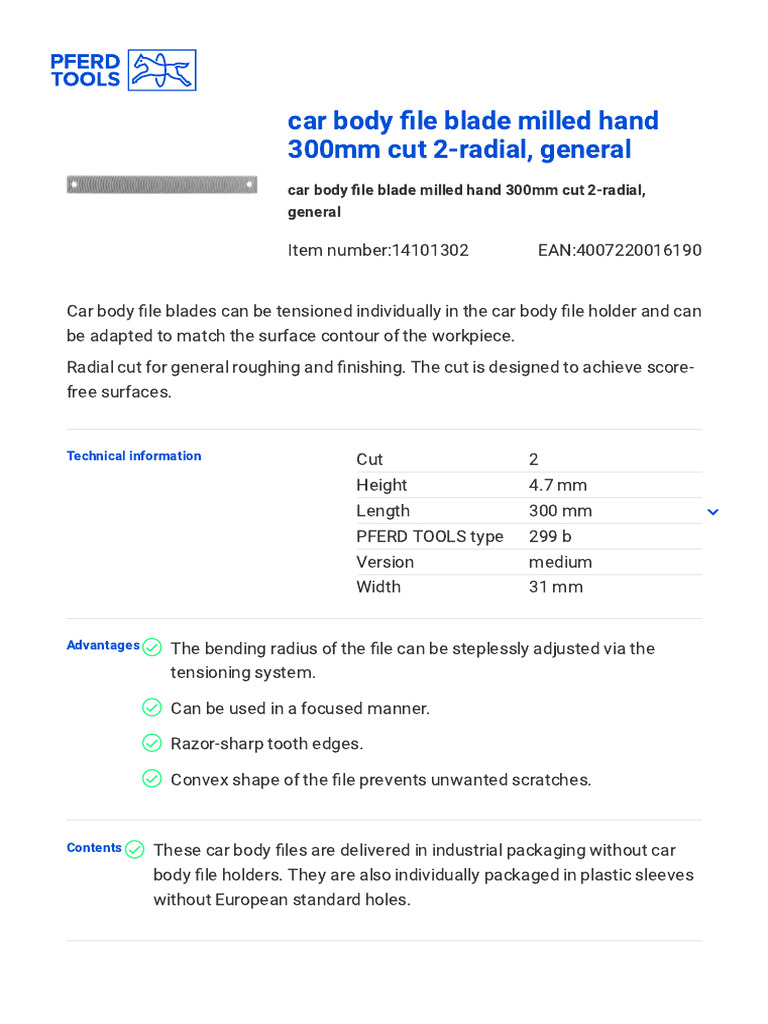 Car Body File Blade Milled Hand 300mm Cut 2-Radial, General | PDF