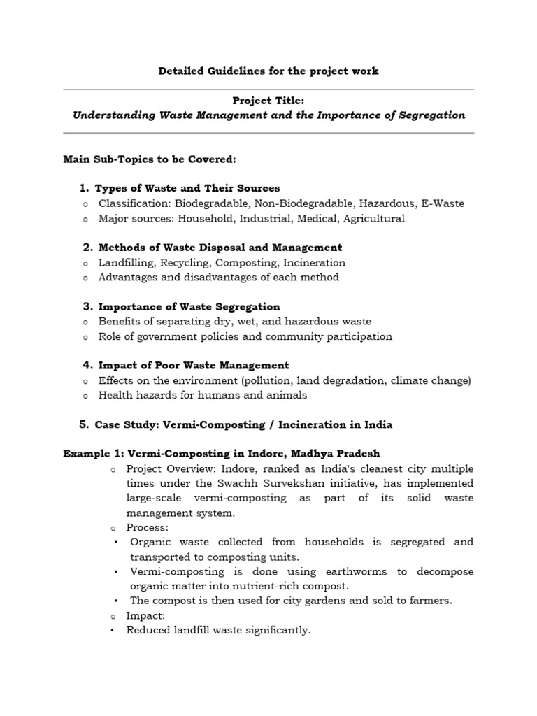 Detailed Guidelines For The Project Work | PDF | Waste | Waste Management