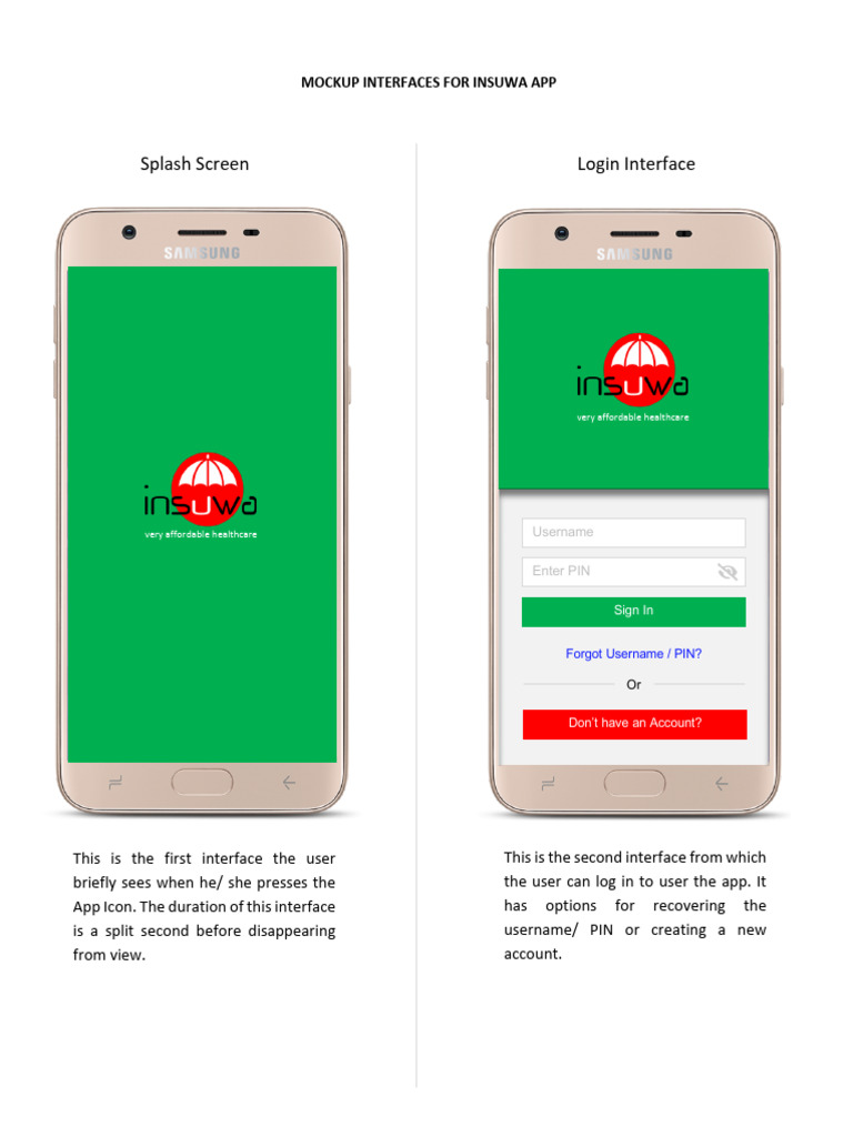 Insuwa App Mockup Interfaces Guide | PDF | Login | User (Computing)