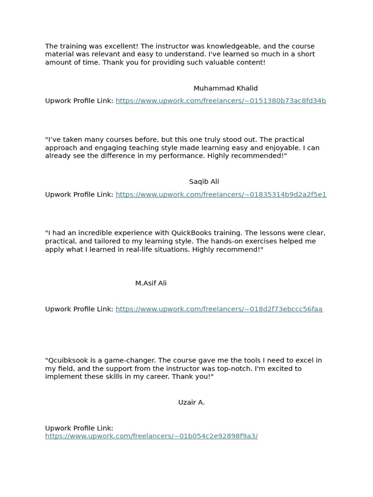 Positive Feedback on QuickBooks Training | PDF