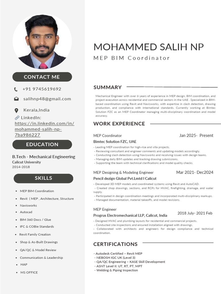 MEP Coordinator Profile: Mohammed Salih NP | PDF | Building Information ...
