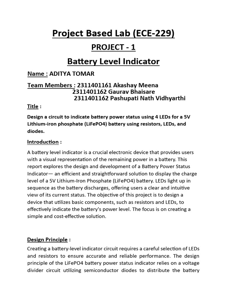 Battery Level Indiactor (Project 1) | PDF | Light Emitting Diode | Diode