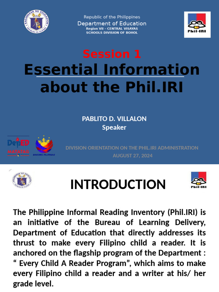 Session 1 Essential Information About The Phil - Iri 2 | PDF | Reading ...