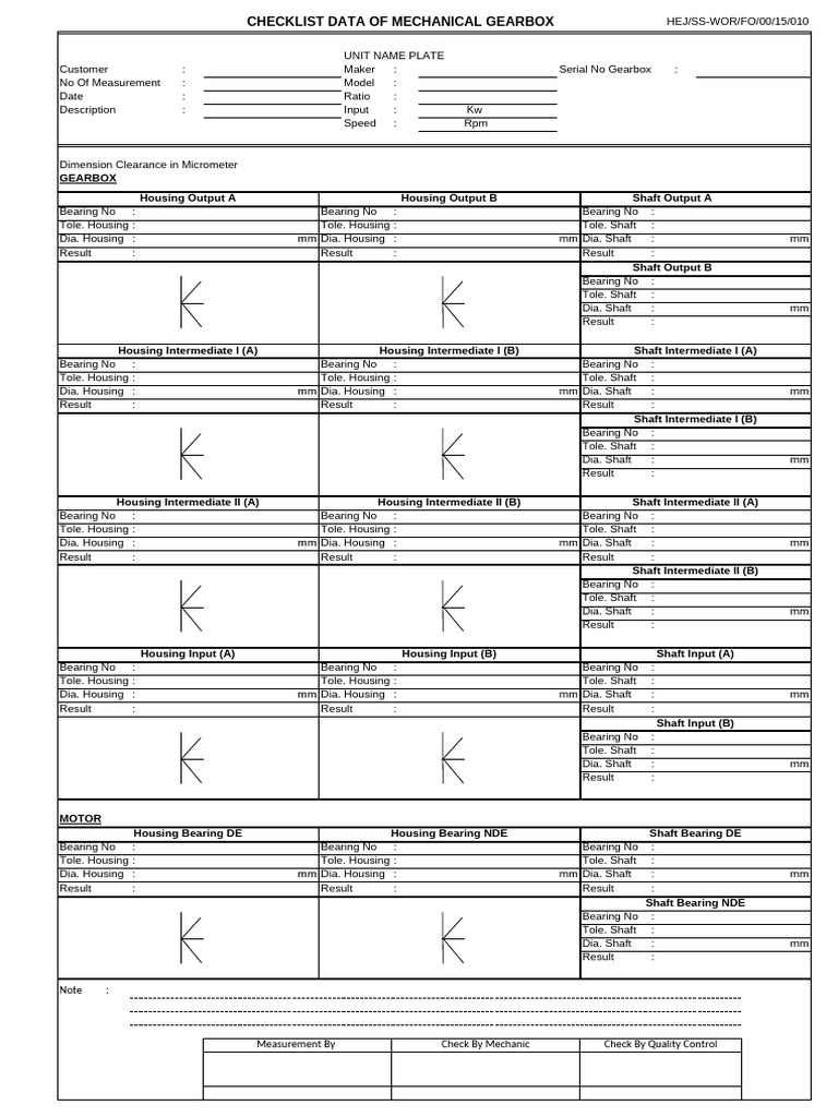 Mechanical Gearbox Inspection Checklist | PDF | Mechanical Engineering ...