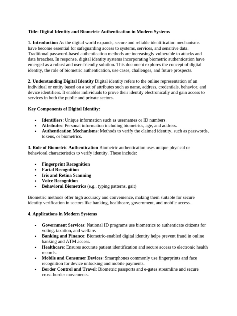 Digital Identity and Biometric Authentication in Modern Systems | PDF ...