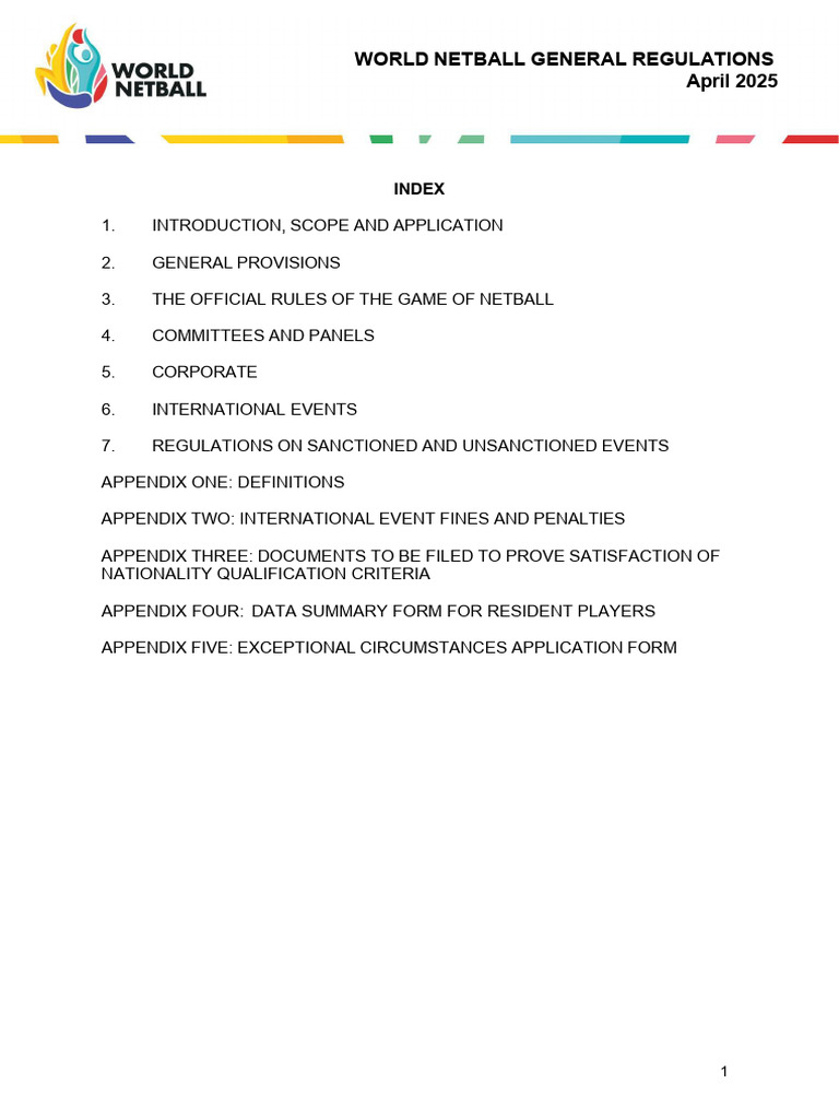 World Netball General Regulations 2025 | PDF | Arbitration | Committee