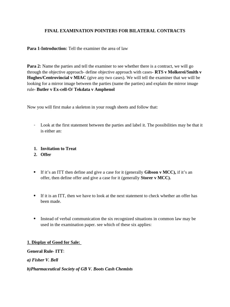 Bilateral Contracts Exam Guidelines | PDF | Offer And Acceptance ...