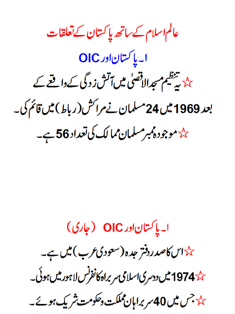 Aalam Islam Ky Sath Pakistan Ky Taaluqat | PDF