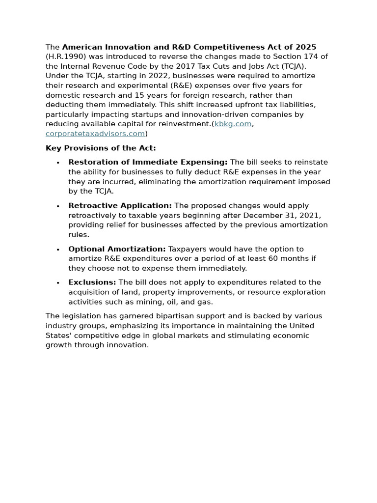 American Innovation and R&amp;D Competitiveness Act of 2025 | PDF