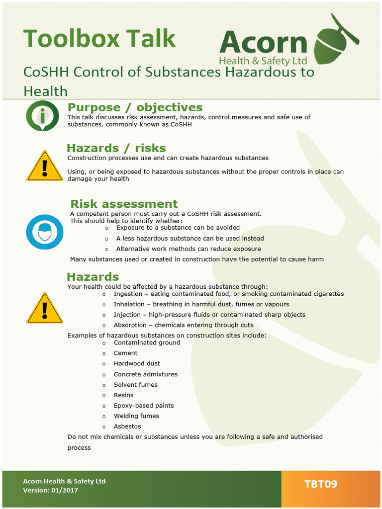CoSHH Control of Substances Hazardous To Health TBT09 | PDF ...