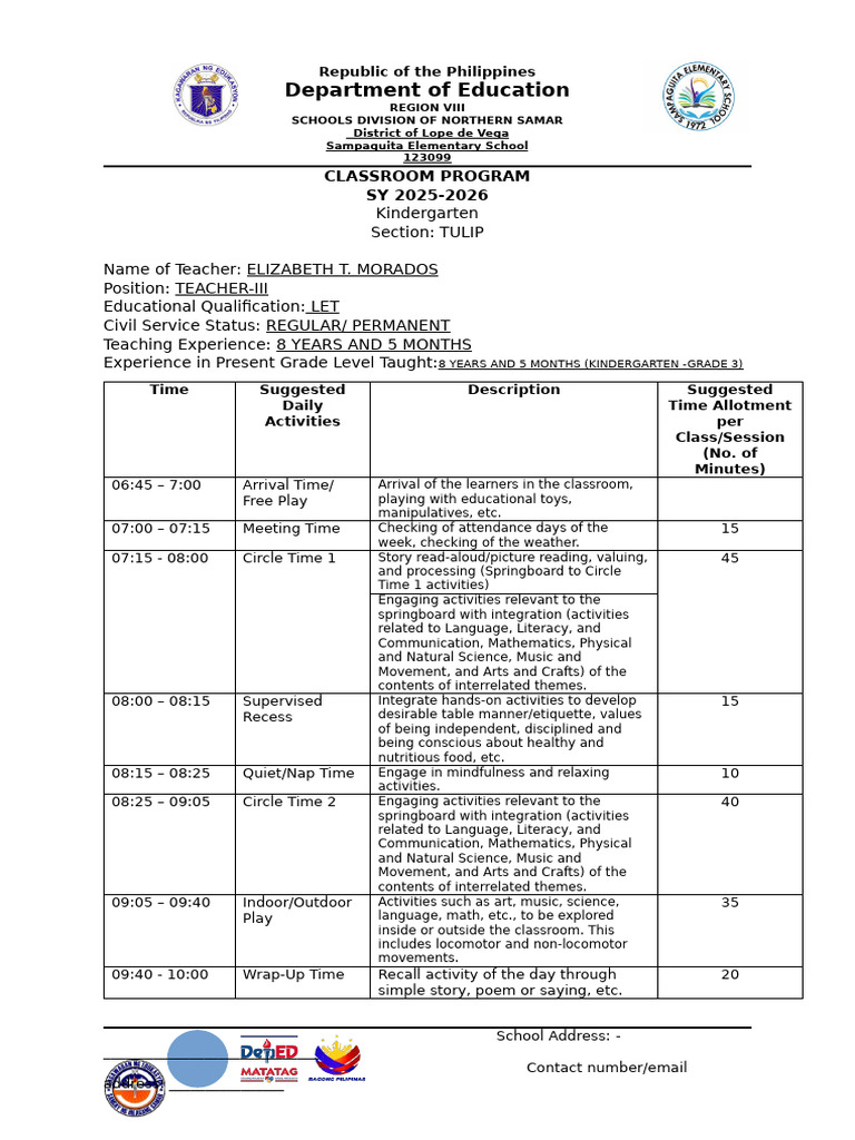 Kindergarten to Grade 3 Classroom Program | PDF | Teachers | Cognition