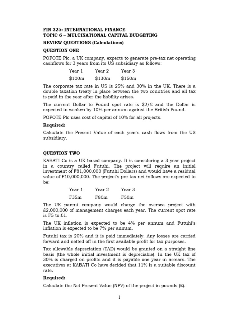 Multinational Capital Budgeting Analysis | PDF | Net Present Value | Taxes