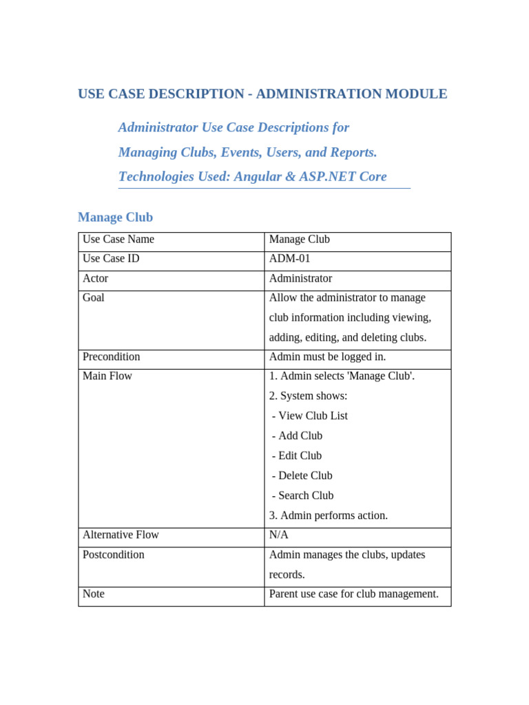 Admin Module Use Cases Overview | PDF | Databases | Computing