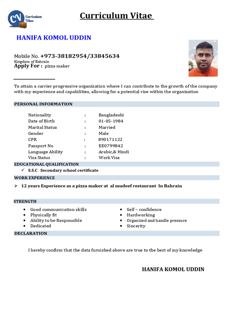 Hanifa Komol Uddin CV | PDF