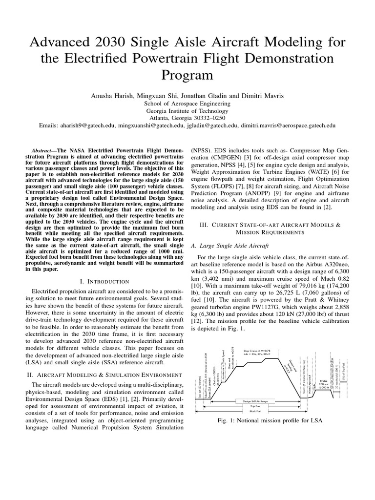 Advanced 2030 Single Aisle Aircraft Modeling For The Electrified ...