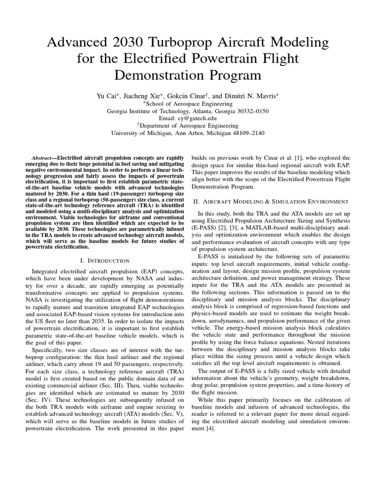 Advanced 2030 Turboprop Aircraft Modeling For The Electrified ...