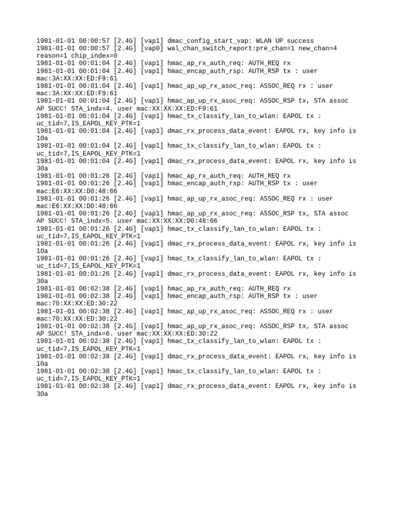 WLAN Authentication and Association Logs | PDF | Physical Layer ...