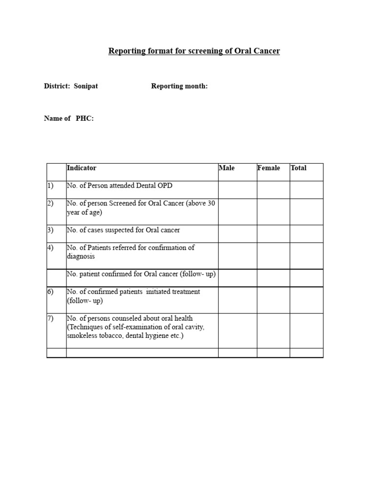 Oral Cancer Screening Report Format | PDF