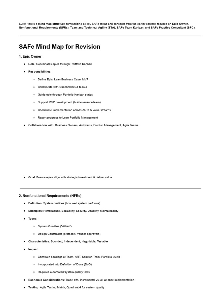 SAFe Roles and Mind Map Overview | PDF | Scrum (Software Development ...