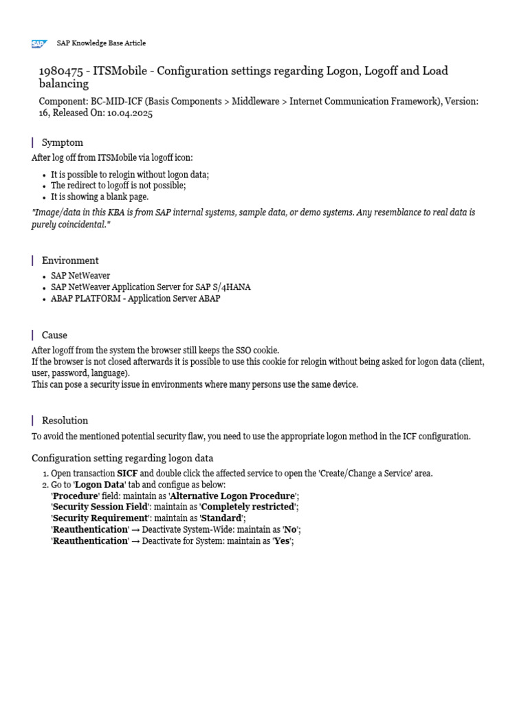 ITSMobile Logon Configuration Guide | PDF | Http Cookie | Login