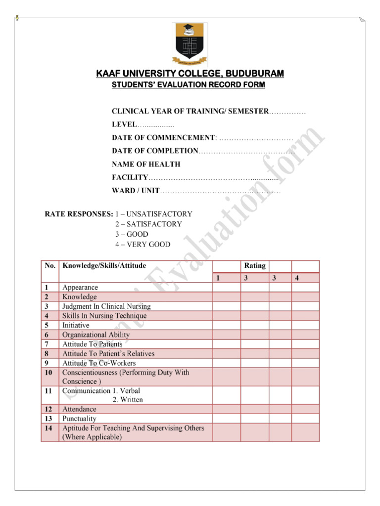Evaluation Record Form F | PDF