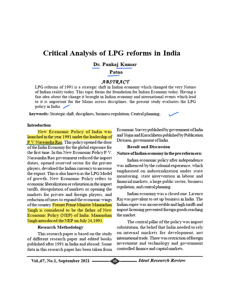 LPG Reforms: Impact and Analysis | PDF | Economy Of India | Fiscal Policy