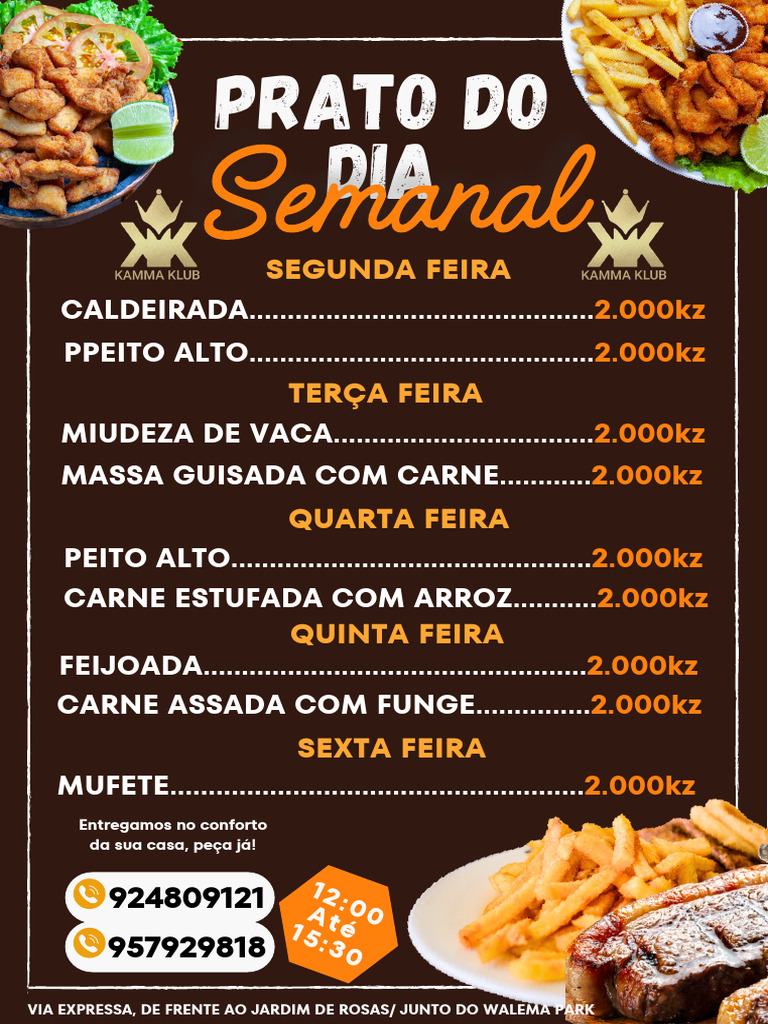 Prato do Dia: Menu Semanal Delicioso | PDF