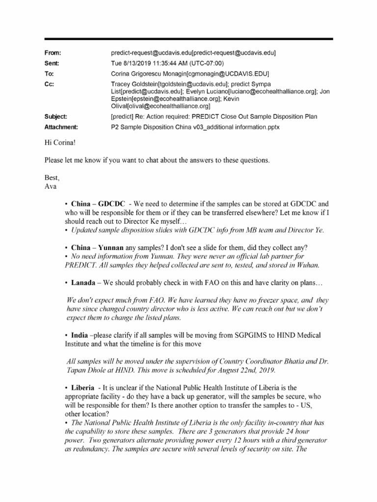 (Predict) Re: Action Required: PREDICT Close Out Sample Disposition ...
