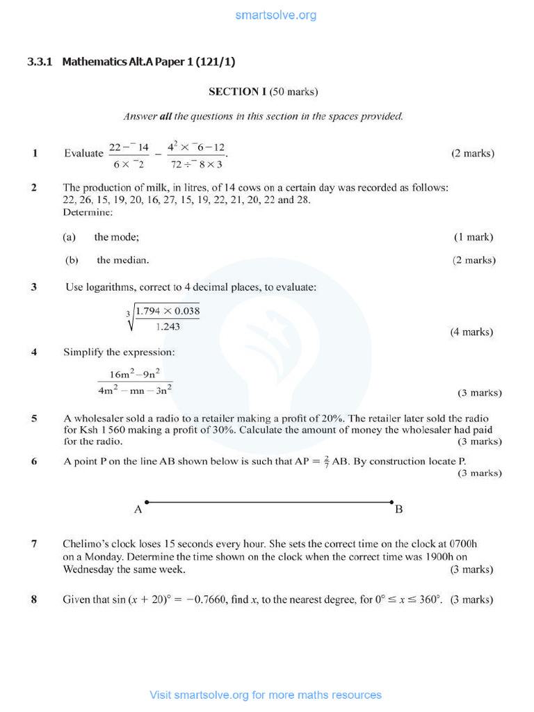 Mathematics Alt.A Paper 1 Overview | PDF