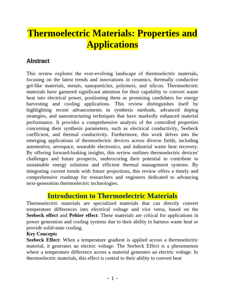 Advancements in Thermoelectric Materials | PDF | Electrical Resistivity ...