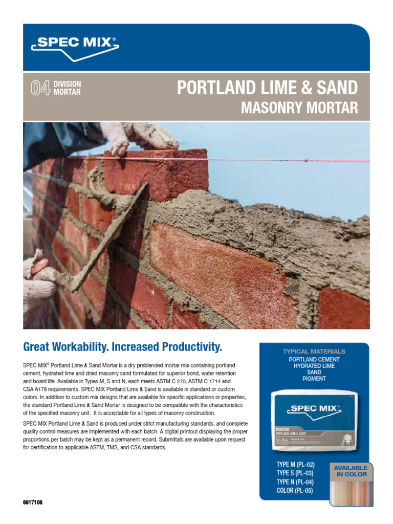 SPEC MIX Portland Lime & Sand Mortar | PDF | Lime (Material) | Mortar ...