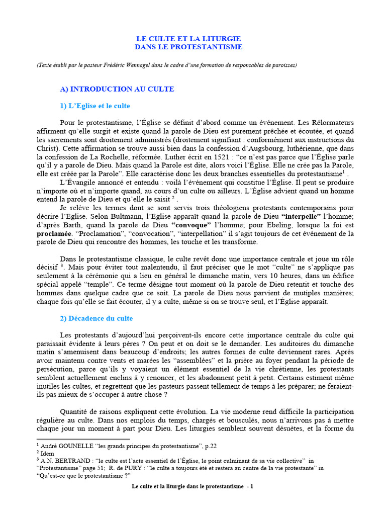Liturgie et culte dans le protestantisme | PDF | Liturgie | Confession ...