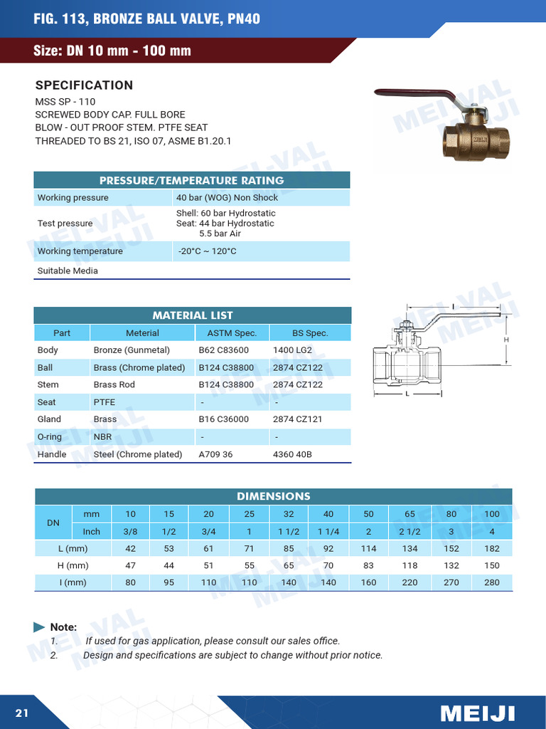 Bronze Ball Valve Specifications PN40 | PDF