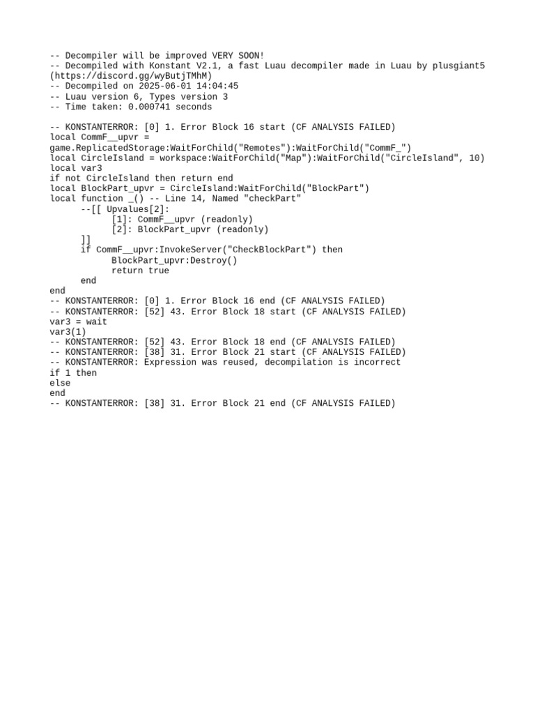 Konstant V2.1 Luau Decompiled Output | PDF