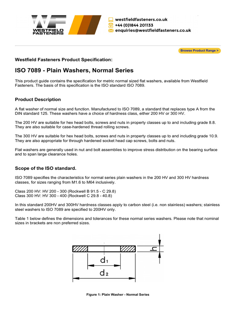 ISO 7089 Washer Specifications | PDF | Screw | Washer (Hardware)