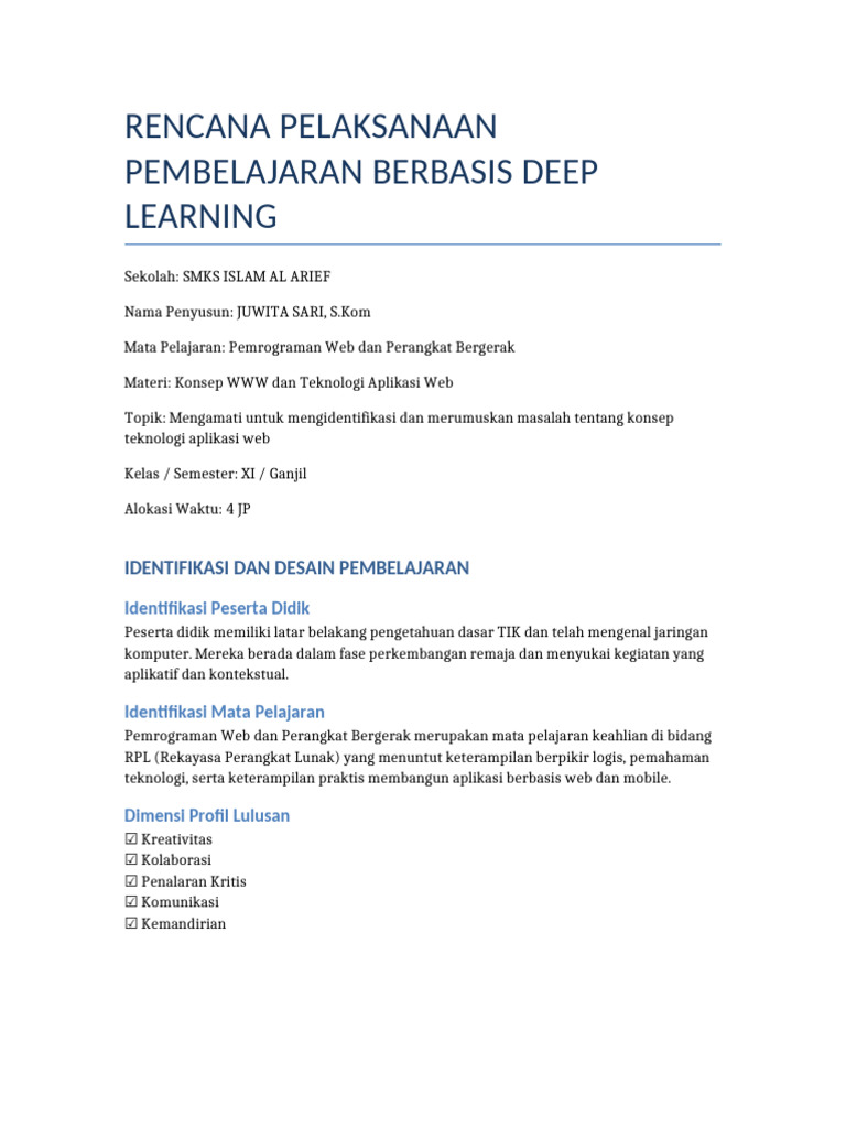 RPP Deep Learning SMK TKJ 2023 | PDF