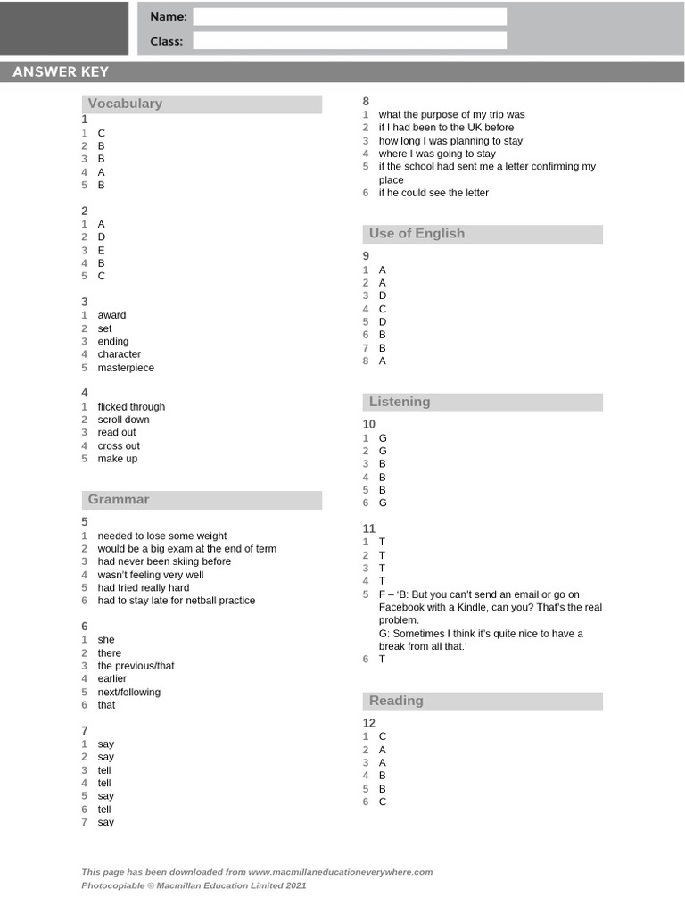 Unit 9 Standard Test Answers | PDF