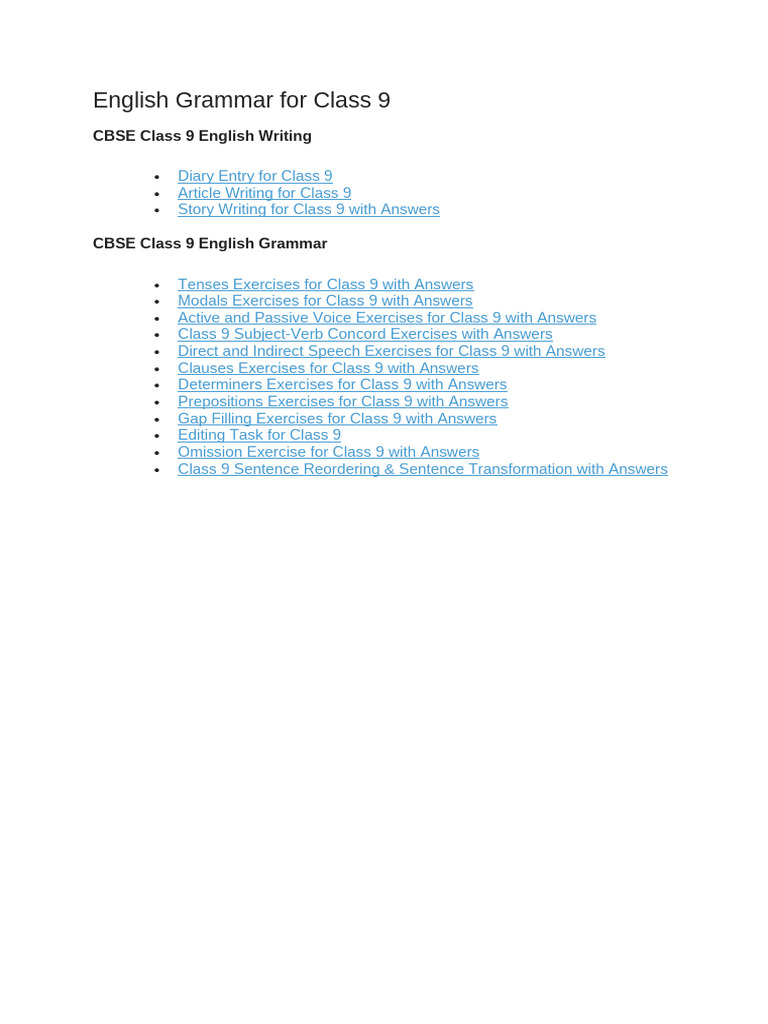 Class 9 English Grammar Exercises PDF | PDF