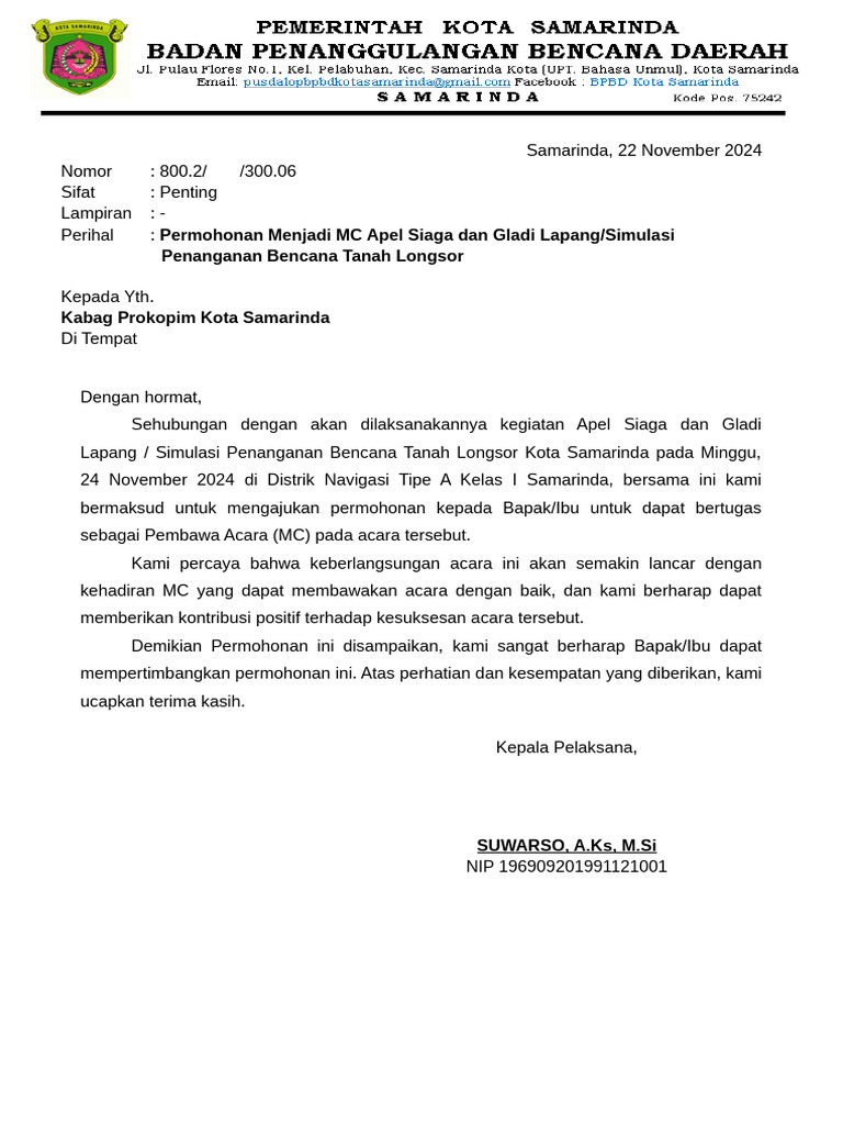 Permohonan Menjadi MC Acara Bencana | PDF