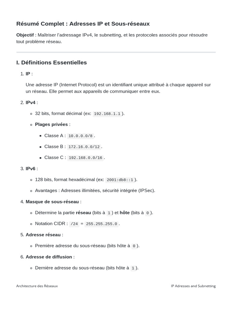 Guide Complet sur IP et Subnetting | PDF | Adresse IP | I Pv6