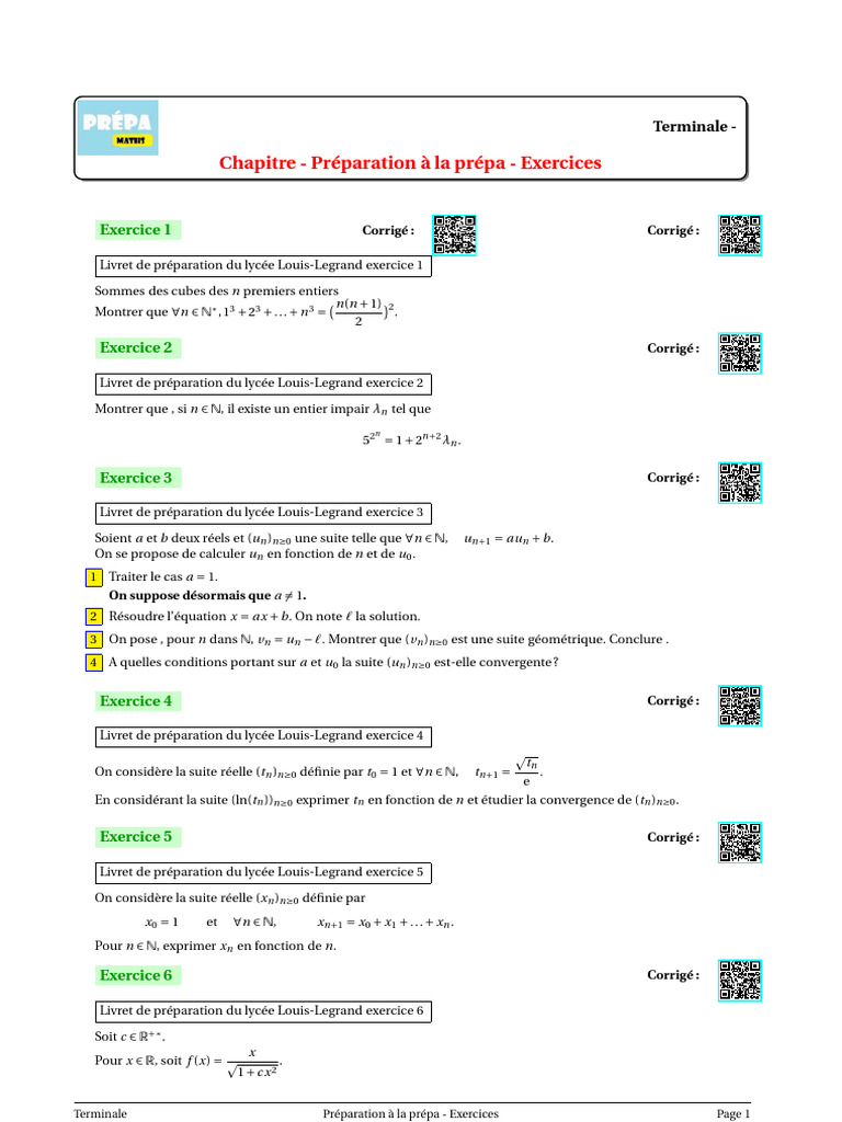 Exercices de maths LLG pour prépa | PDF | Mathématiques élémentaires ...