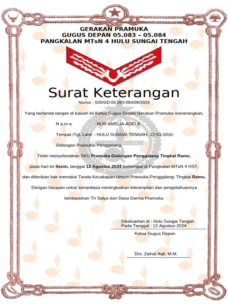 Sertifikat Pramuka Penggalang Ramu | PDF