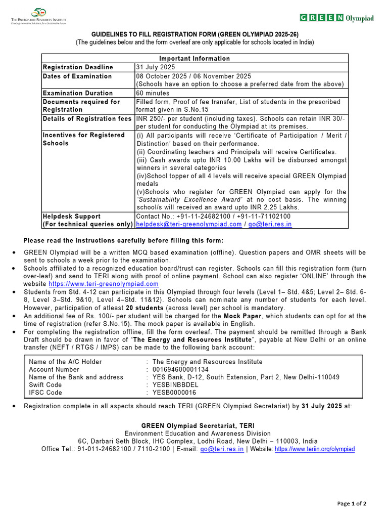Green Olympiad 2025 Registration Guide | PDF | Payments