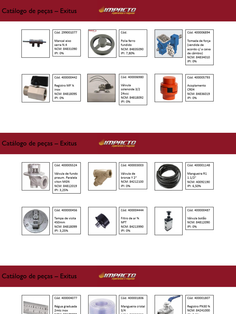 Catálogo de Peças Exitus | PDF
