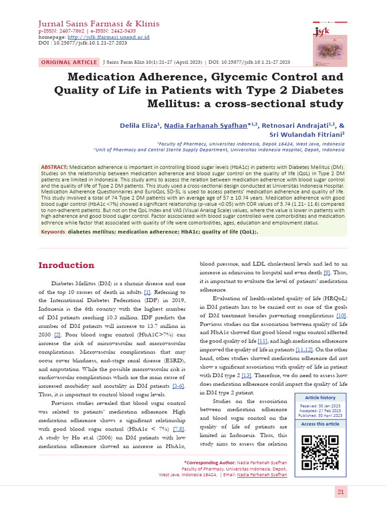 Medication Adherence & Quality of Life in DM | PDF | Diabetes ...