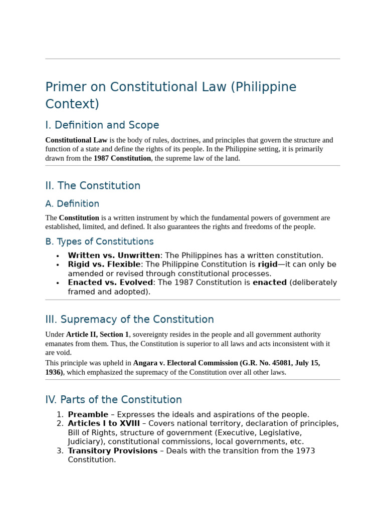 Philippine Constitutional Law Overview | PDF | Constitution | Justice