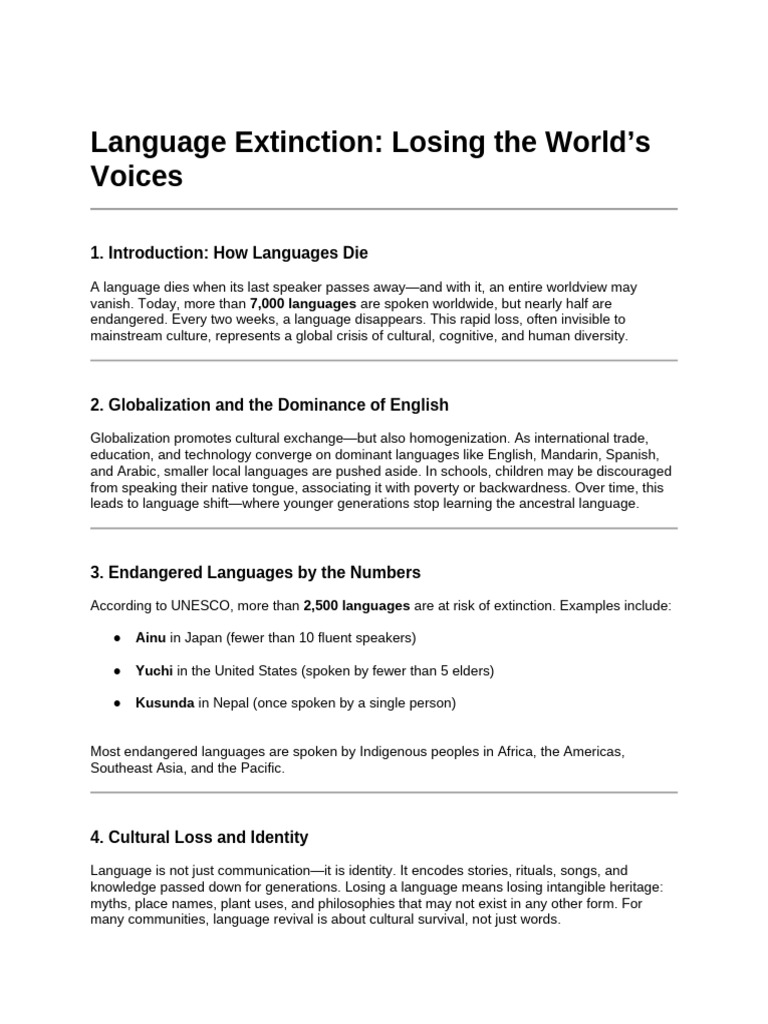 Language Extinction - Losing The World's Voices | PDF | Ethnicity ...