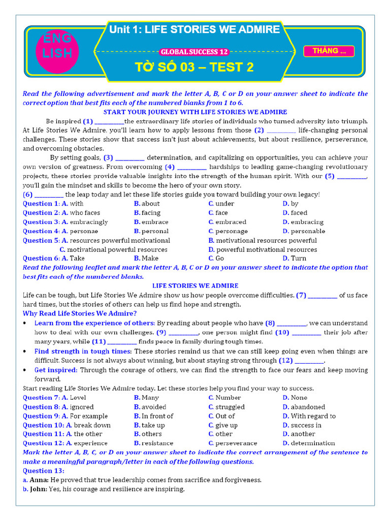 To So 03 Test 2 Unit 1 Life Stories We Admiredocx 1600 PDF - Gdrive.vip ...