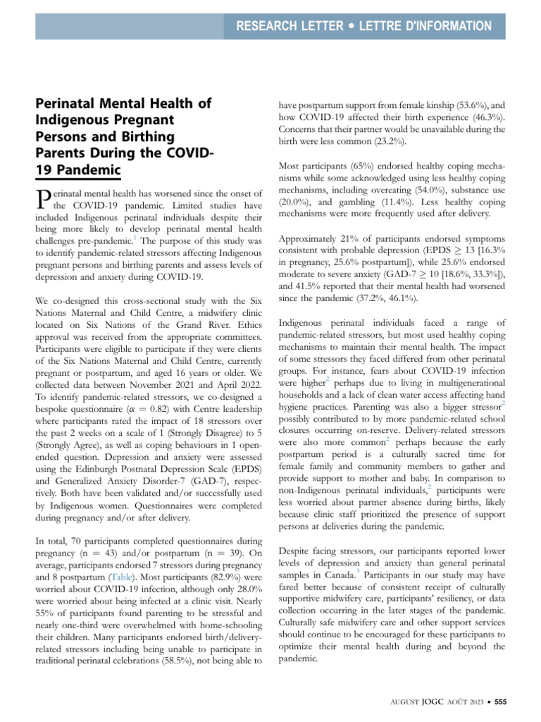 Indigenous Perinatal Mental Health COVID-19 | PDF | Postpartum ...